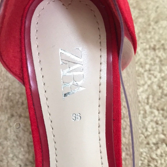 ZARA Size 36 red with vinyl pointed toe heels - Picture 2 of 8